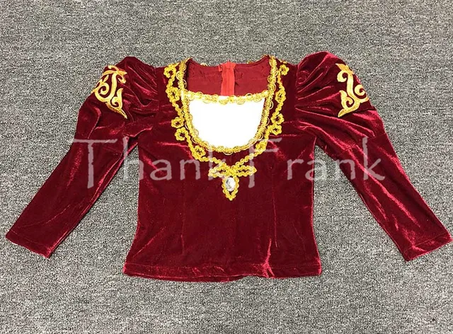 Boys Prince Ballet Top Custom Made Available Men Long Sleeve Gold Sequin Trim Dance Costume C414 -