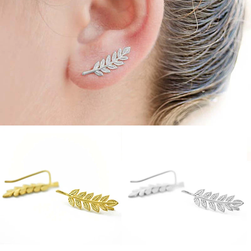 1 Pair Fashion Women's Leaves Crawler Ear Studs Leaf Vines Sweep Pin Earrings