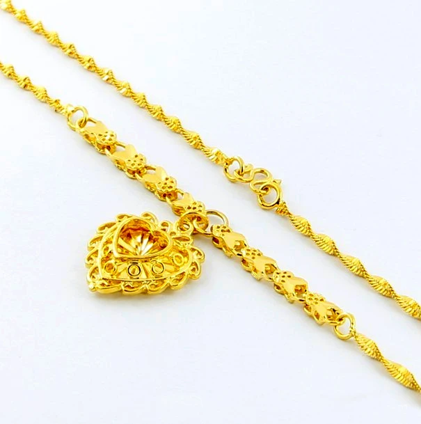 Высокое качество 24 K золотого цвета колье с покрытием имитация золота сердце подвеска, цепочка, ожерелье ювелирные изделия оптом