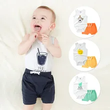 2019 Mother & Baby summer clothes baby boys clothing shorts two-piece set Hallen Trousers and Vest cotton newborn clothes newborn spring and autumn wadded jacket set male cotton padded jacket vest piece set baby clothes