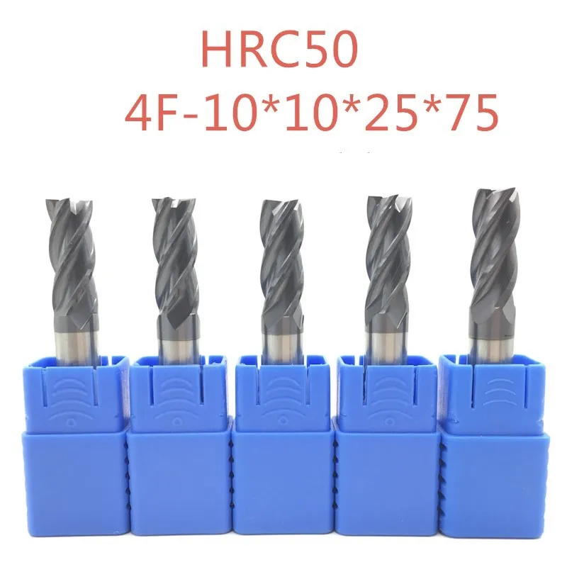 

5PCS 4F-D10*75L HRC50 Carbide Square Flatted End Mill 4flute mill diameter 10mm Highspeed milling machine Milling Cutter