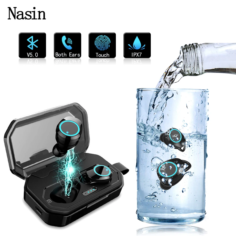 

Nasin x6 True Wireless Bluetooth Earphone 5.0 Touch Control Headset IPX7 Waterproof Outdoor with 3000 mAh Power bank For iPhone