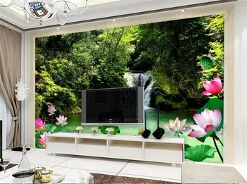 

custom 3D photo wallpaper room mural non-woven sticker Forest Waterfalls Lotus TV background wall photo wallpaper for walls 3D