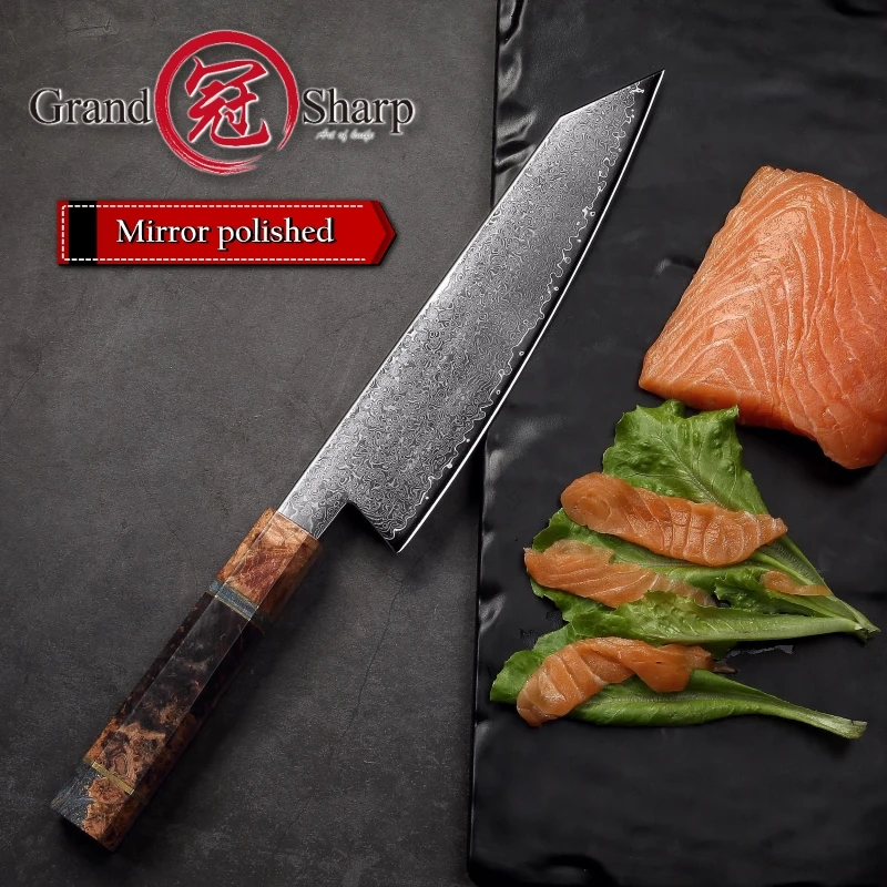 Нож шеф повара ручной работы из японской дамасской стали Kiritsuke 67 слоев VG10