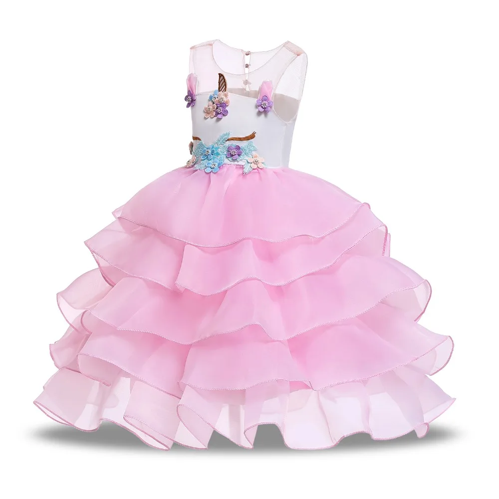 Kids unicorn dress for girls lyayered embroidery fancy ball