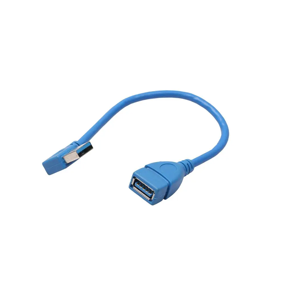 Короткий SuperSpeed USB 3,0 Мужской к женскому удлинительному кабелю, 90 градусов адаптер подключения, левый и правый угол-синий(упаковка из 2