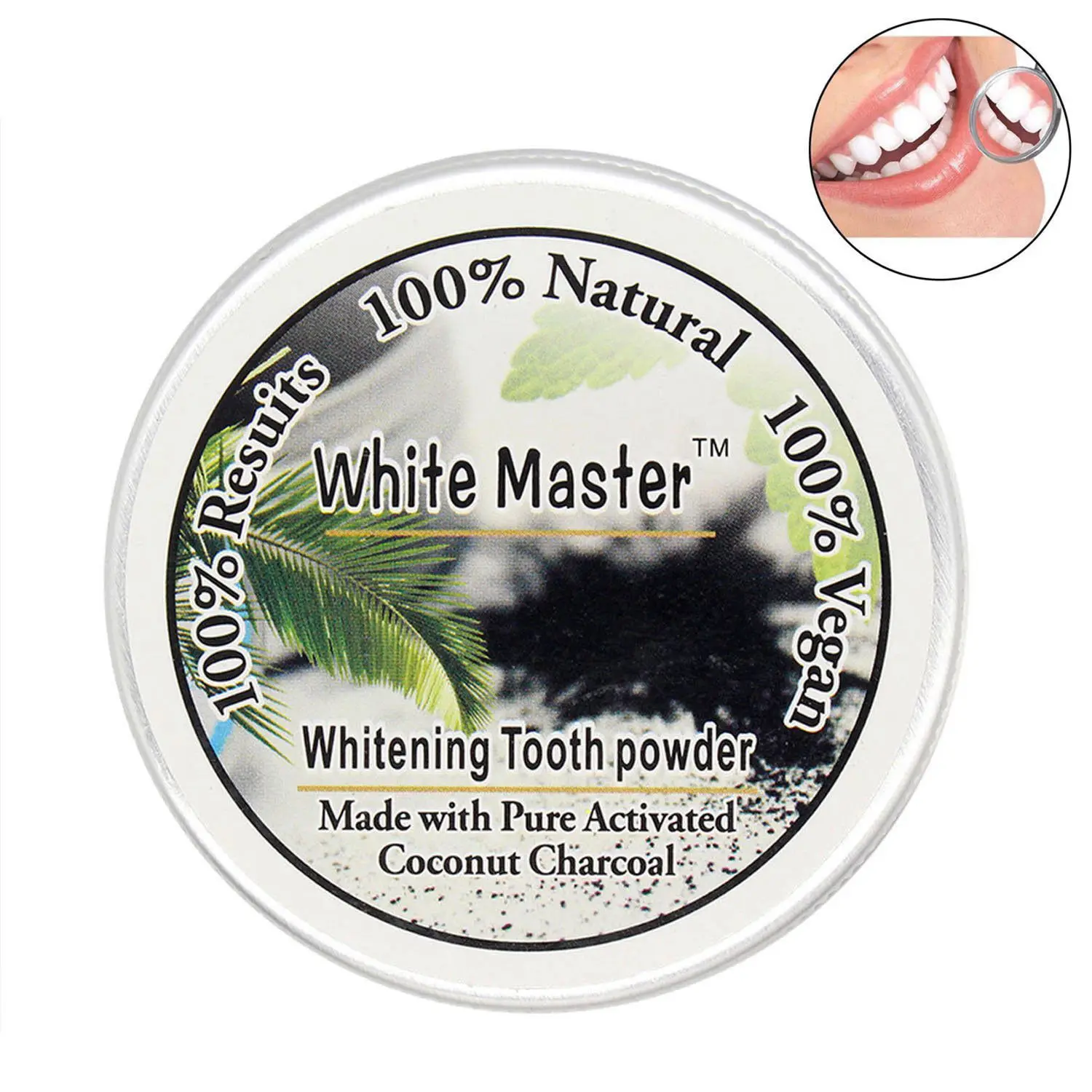 

WHITE MASTER NATURAL ORGANIC ACTIVATED COCONUT CHARCOAL TEETH WHITENING POWDER
