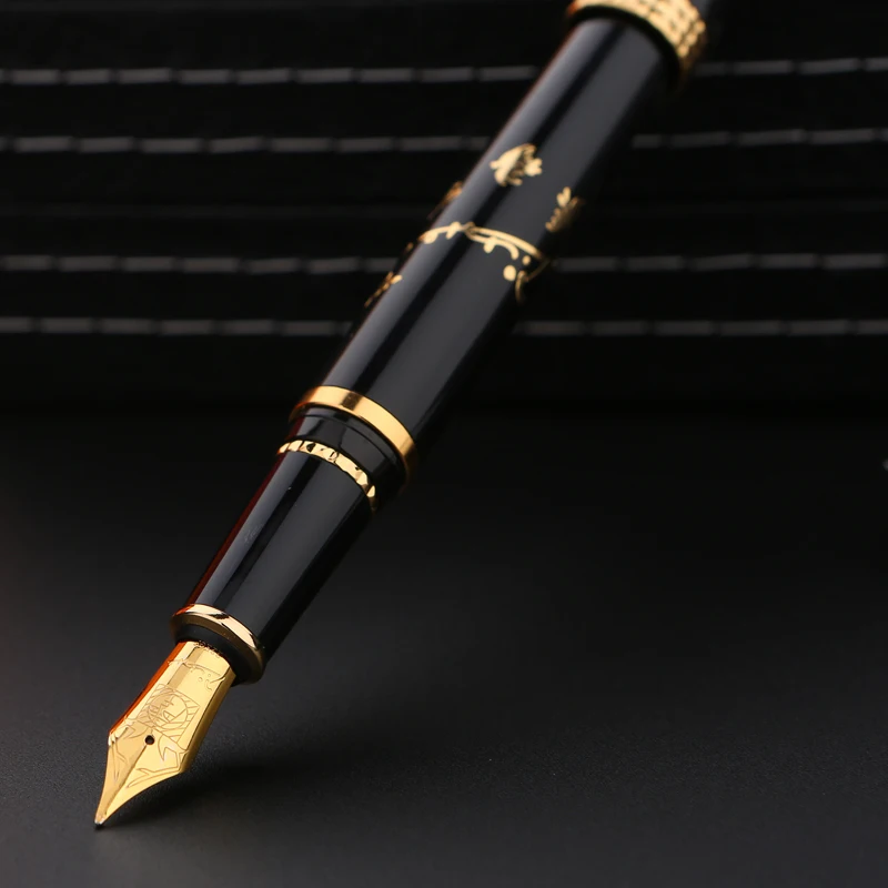 Роскошные перьевые ручки Pimio с золотой отделкой, Тонкое Перо 0,5 мм, иридиевые чернильные ручки, металлические черные белые офисные