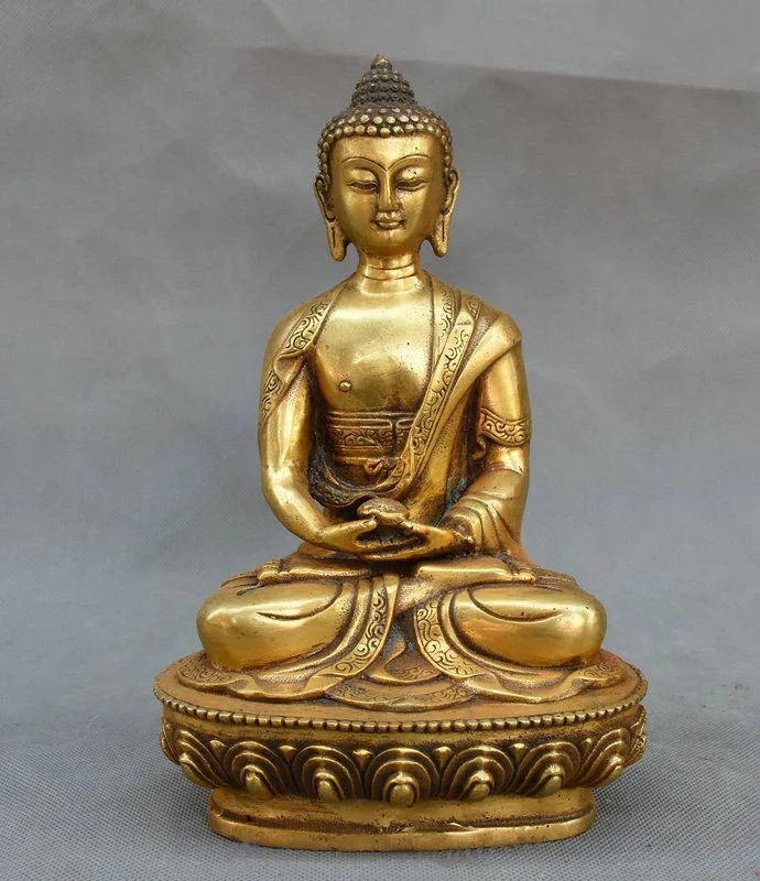 

8" Tibet Buddhism Fane Bronze Gilt Sakyamuni Shakyamuni Amitabha Bowl Statue