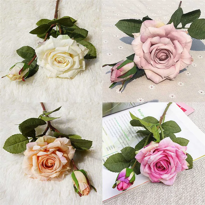 

2 Heads Silk Romantic Artificial Rose Flower Wedding Decoration Bride Holding Fake Flowers Bouquet for Home Table Garden Decor