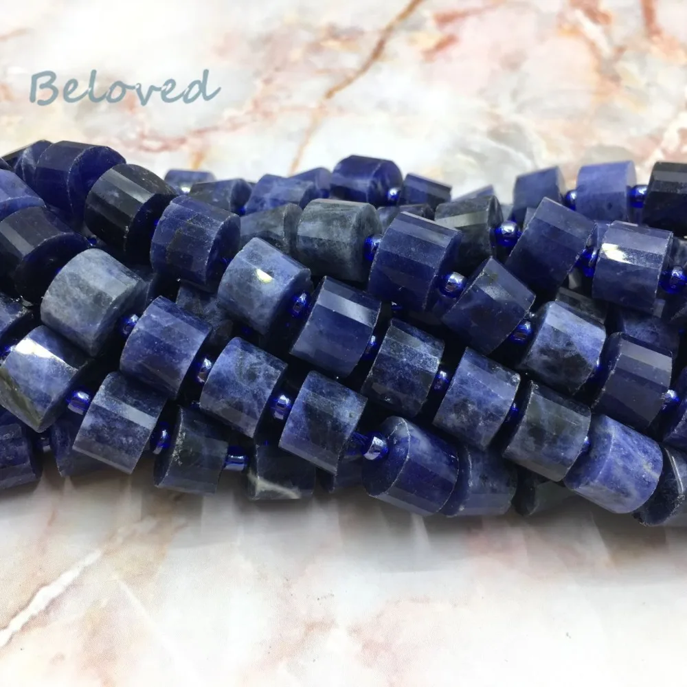 

Genuine Cylinder Blue-vein Stone Beads, Rondelle Raw Blue Gems Quartz Beads For Jewelry Making, BG18231