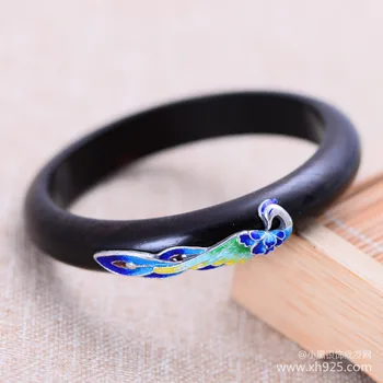 

Black silver jewelry wholesale 925 sterling silver jewelry ebony Cloisonne peacock female Bracelet 52217