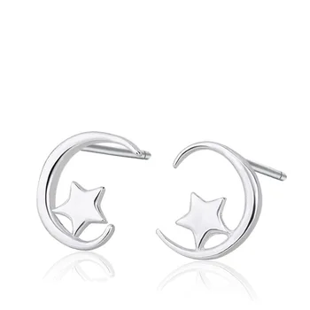 

925 Sterling Silver Piercing Star Moon Stud Earrings for Women Girls Wedding Party Gift Femme Jewelry brincos pendientes A130