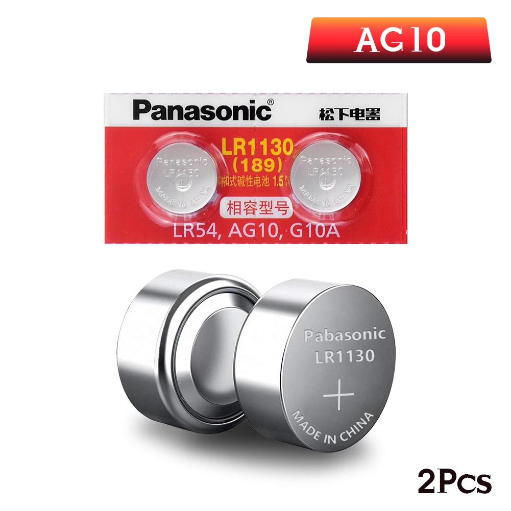 Panasonic 2 шт./лот Батарея сотовый 1,5 V AG10 LR1130 Щелочная батарейка-кнопка AG10 389 LR54 SR54 SR1130W 189 LR1130