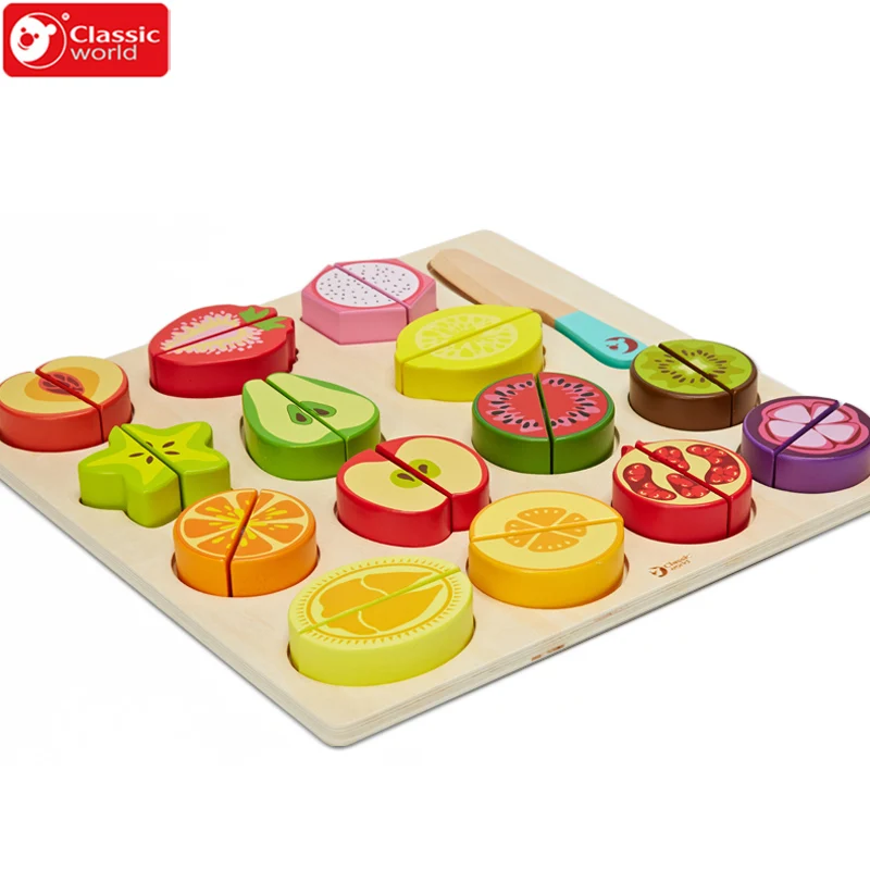 CLASSIC WORLD 30pcs big size wood Fruits toy let cut fruit puzzle 14