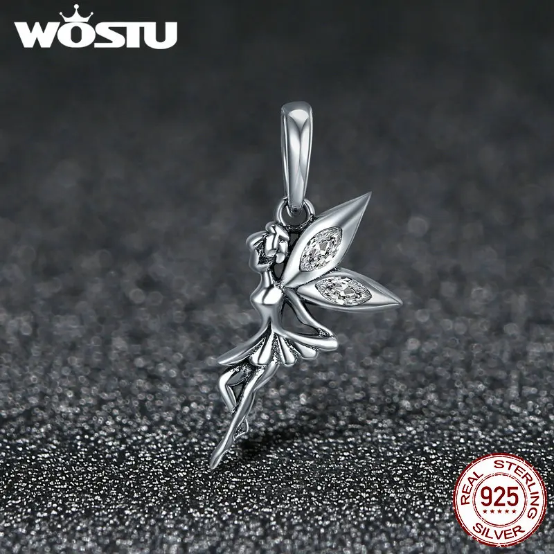 WOSTU Authentic 925 Sterling Silver Flower Fairy Dangle Pendant Charms fit Original Charm Bracelets & Necklaces jewelry FIC359