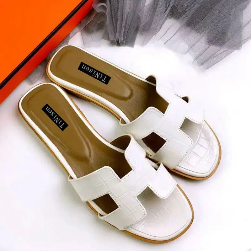 

beach slippers women summer shoes designer shoes women luxury 2018 crocodile pattern Leather Flat shoes size 34-40