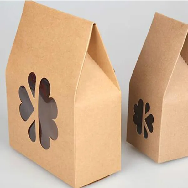 2 Sizes Kraft Paper Box with Floral Pattern PVC Window Birthday Christmas Party Handmade Gifts Package Boxes PP837