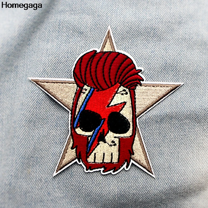 

Homegaga David Bowie funny Embroidered Iron On Patches Badges Patchwork Sewing Applique Jacket Backpack Badges stickers D2089