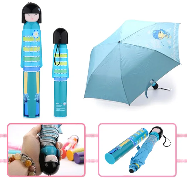 Novelty Kokeshi Doll Folding Umbrella Japanese Dolls Cute Bottle Folding Kimono Girl Traditional