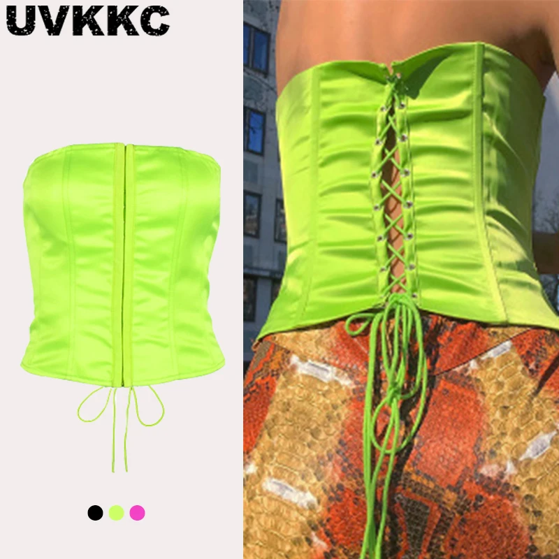 

Uvkkc Women Sexy Top 2019 Summer Female Tank Bandage Backless Bodycon Stain Solid Black Pink Tank Top For Women