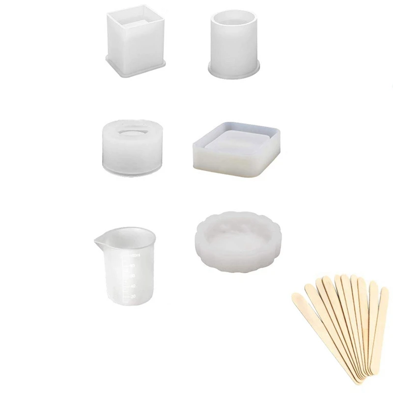 

Resin Silicone Molds Large Art Molds For Casting Coaster/Ashtray/Flower Pot/Pen Candle Soap Jewelry Holder Includes Round Squa