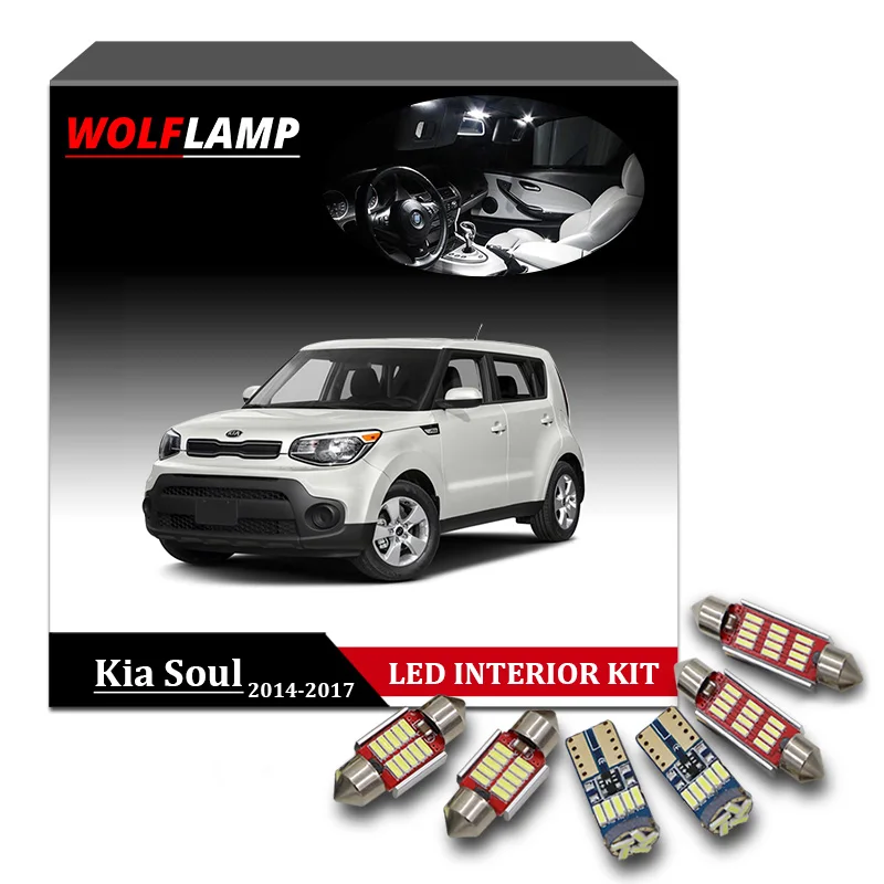 

Wolflamp 9Pcs Super Bright White Ice Blue LED Interior Car Lights For 2014-2017 Kia Soul Map Light Dome Lamp License Plate Bulb