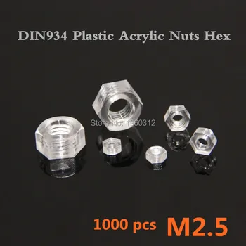 

1000pcs/lot DIN934 M2.5 Plastic Acrylic Nuts Hexagon High Quality Hex Head Nuts