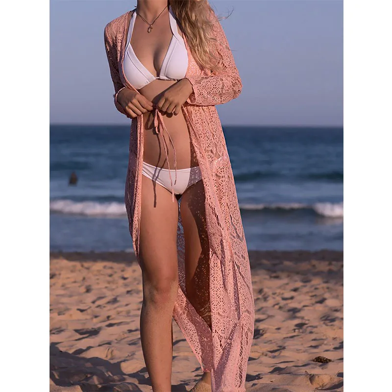 Boho Chic платья длинное пляжное платье Летнее белое кружевное парео женское