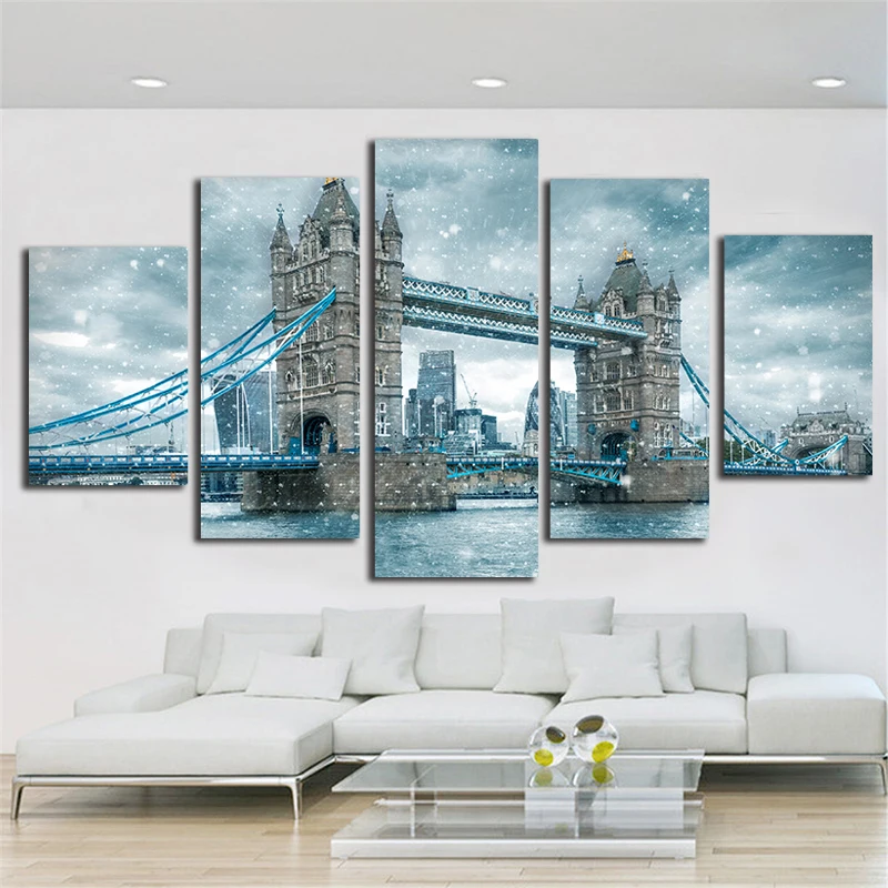 Лондон Тауэрский мост Холст Картина 5 шт. печати Art фон для mordem Home Decor серый плакат