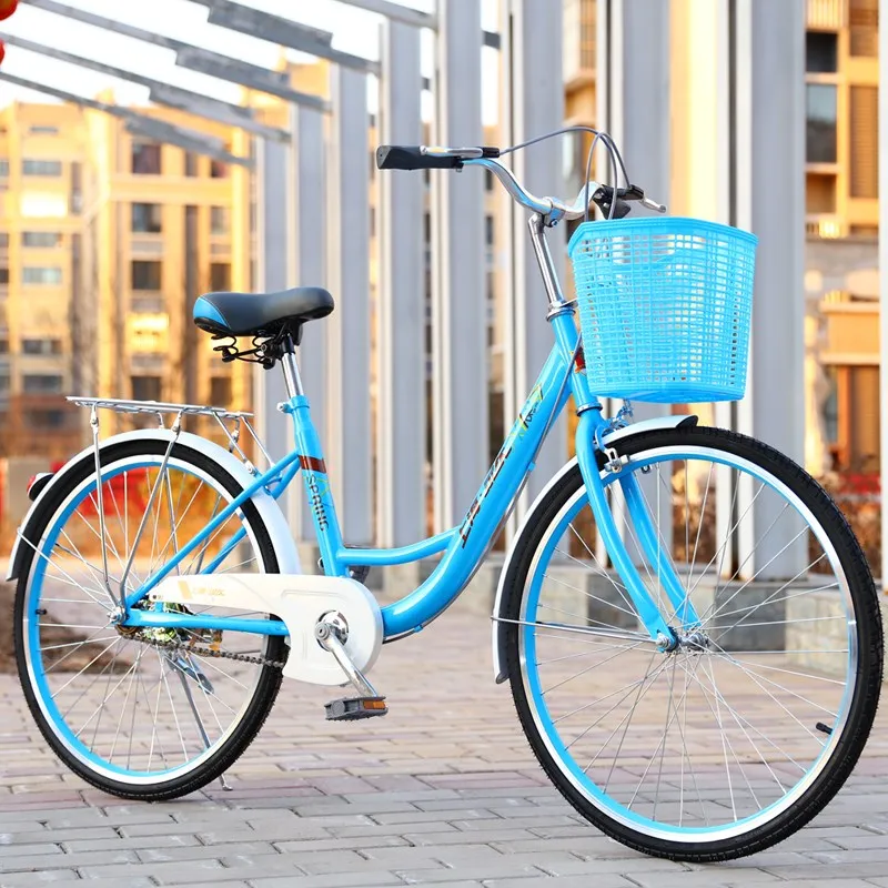 Женский велосипед 24 дюйма большая корзина утолщенная губка мягкое седло с использованием высокоуглеродистой стали