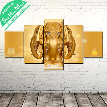 

5 Piece Gold Elephant Lord Canvas Painting Wall art Picture for Living Room Art Poster Decoration Picture Modern Print Paints