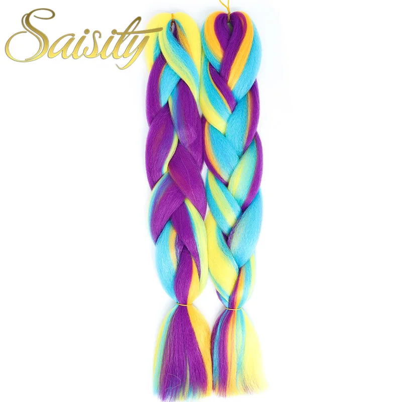 Saisity Synthetic Crochet Hair Extensions Jumbo Braids Purple Pink Blue Red Blend Color Braiding Hair - Цвет: T1B/красный