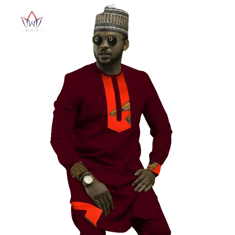 2019 Новая африканская мужская одежда с длинными рукавами Дашики комплект из 2 предметов Африка Анкара хлопок o-образным вырезом Одежда Плюс