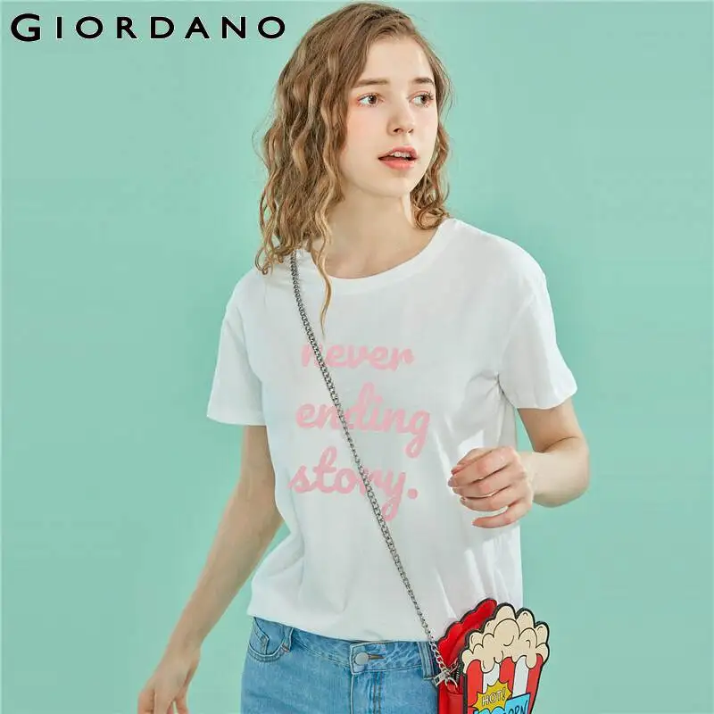 

Giordano Women Tshirt Printed Letter T-Shirt For Women Colorful Short Sleeve Graphic Tee Young Ladies Koszulki Damskie