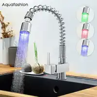 LED Light Pull Down Kitchen Faucet Polished Chrome Spring Kitchen Tap Brass Kitchen Sink Faucet Deck Mounted