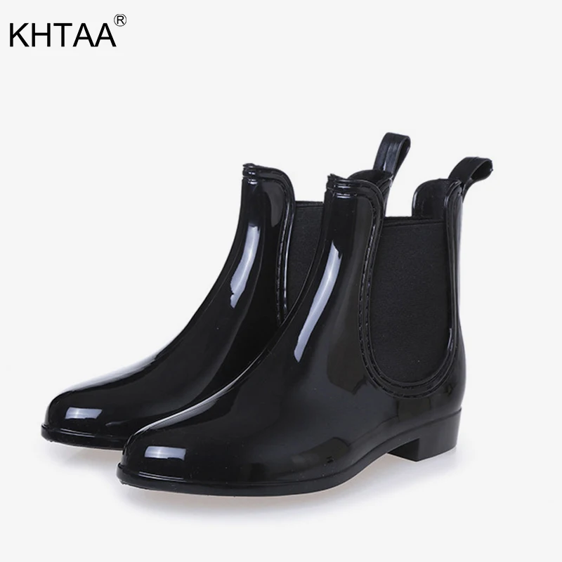 

KHTAA Female Patent Leather Elastic Band Chelsea boots Slip On Low Heel Autumn Ankle Boots Women Non-slip Platform Ladies Shoes
