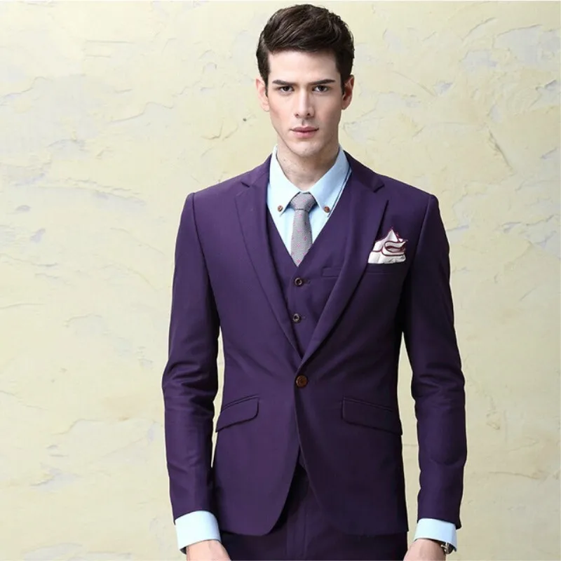 New Purple Mens Suits 3 Piece Formal Gown Business Suits Men Wedding ...