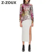 Z-ZOUX, женские футболки с расклешенными рукавами и стоячим полым цветом, подходящая Футболка с пайетками, необычные женские топы больших размеров,, новая мода