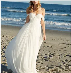 2019 дешевые пляж свадебное платье шифон с плеча плиссированные милые свадебные платья Boho свадебный наряд vestidos de novia