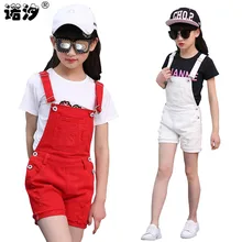 Джинсовые комбинезоны для девочек; летняя модная новая детская одежда; Повседневные детские брюки на подтяжках; короткие джинсы для девочек; От 3 до 13 лет джинсы подростковые