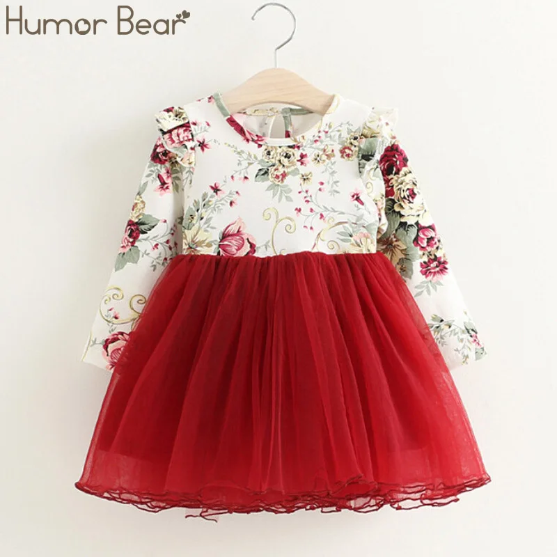Humor Bear/платье для маленьких девочек; коллекция года; сезон весна-осень; новое Брендовое Сетчатое рождественское платье принцессы с длинными рукавами и цветочным принтом; Одежда для девочек