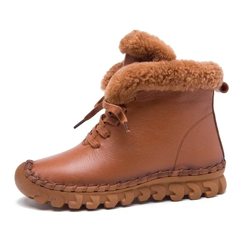Зимние женские ботинки из натуральной кожи на плоской подошве|flat ankle boots|platform