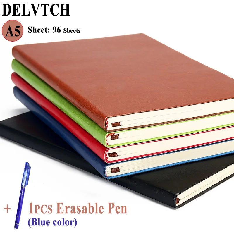 

DELVTCH A5 PU Leather 96 Sheets Business Notebook Daily Journal Weekly Monthly Planner Agenda Diary Notebooks +1pcs Erasable Pen