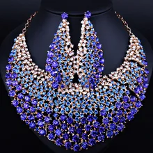Elegante Joyería De La Boda Completa Color Cristal Piedras Collar Pendientes para Las Mujeres Joyería Africana fija