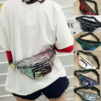 

2019 Newest Hot Women Travel Holiday Waist Fanny Pack Money Belt Wallet Glitter Multicolor Bum Bag Laser Sequin Waist Packs