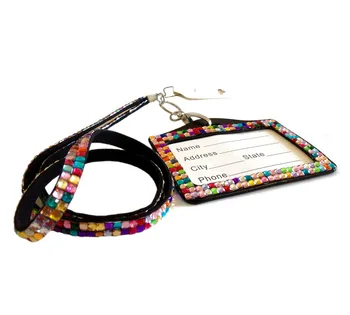 

Hot sell 100pcs/lot Rhinestone Crystal Bling Neck Lanyards with Horizontal ID Badge Holder