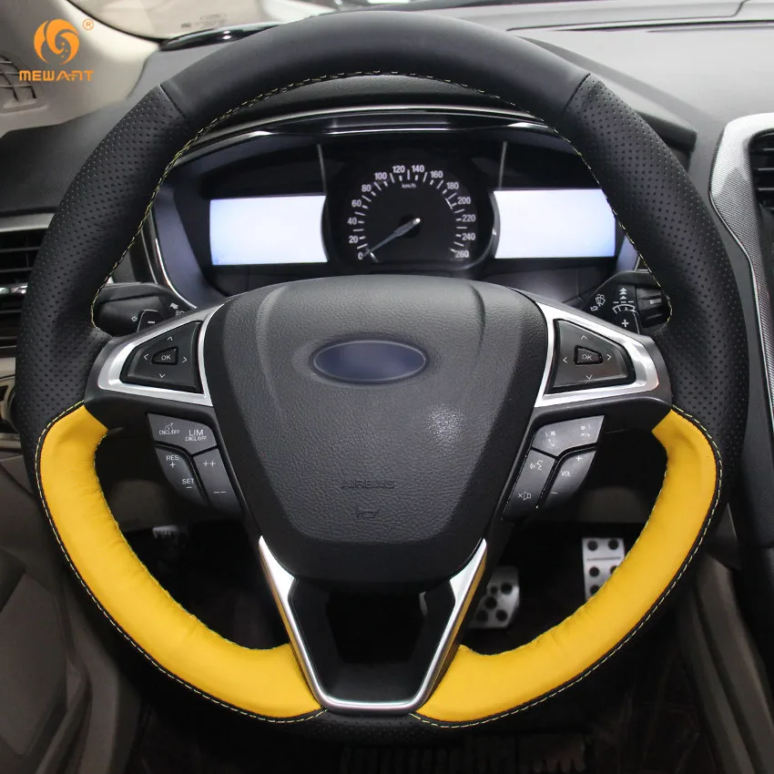 Mewant Black Yellow Genuine Leather Car Steering Wheel Cover For Mewant Black Yellow Genuine Leather Car Steering Wheel Cover For Ford Fusion Mondeo 2017 Edge 2016 In Covers From Automobiles