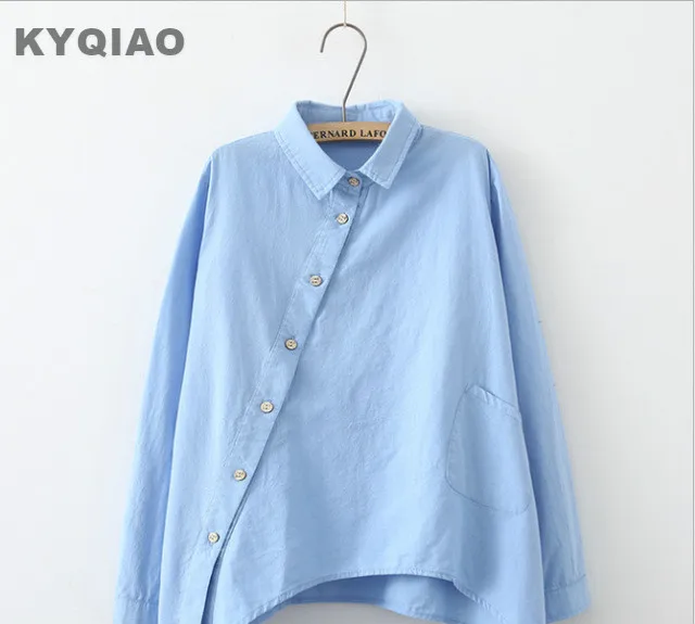

Cosplay costumes 2018 mori girls autumn spring Japanese style fresh vintage turn-down collar long sleeve blue white blouse shirt