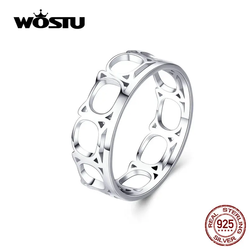 

WOSTU S925 Sticky Cat Hollow Finger Rings 100% Real Sterling Silver Lovely Cat Rings For Women Wedding Party Gift CQR549